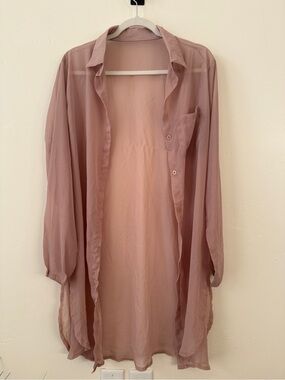 Sheer Dusty Rose Long Button-Up Shirt